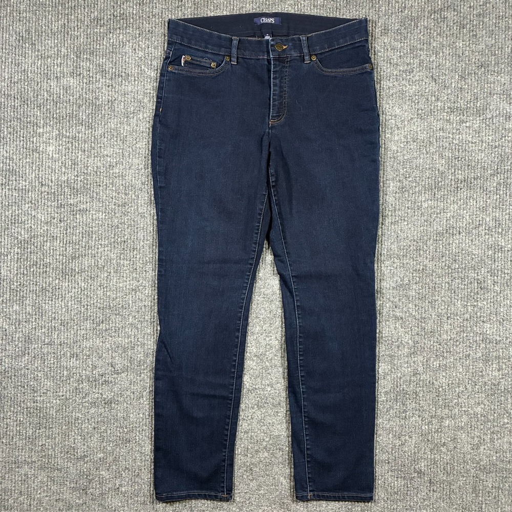 CHAPS Womens Straight Leg Jeans Size 12 Dark Wash Denim Stretch Mid Rise